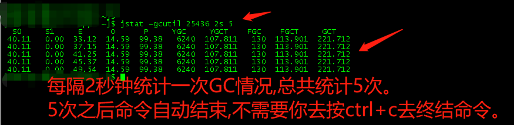 jstat -gcutil 25436 2s 5