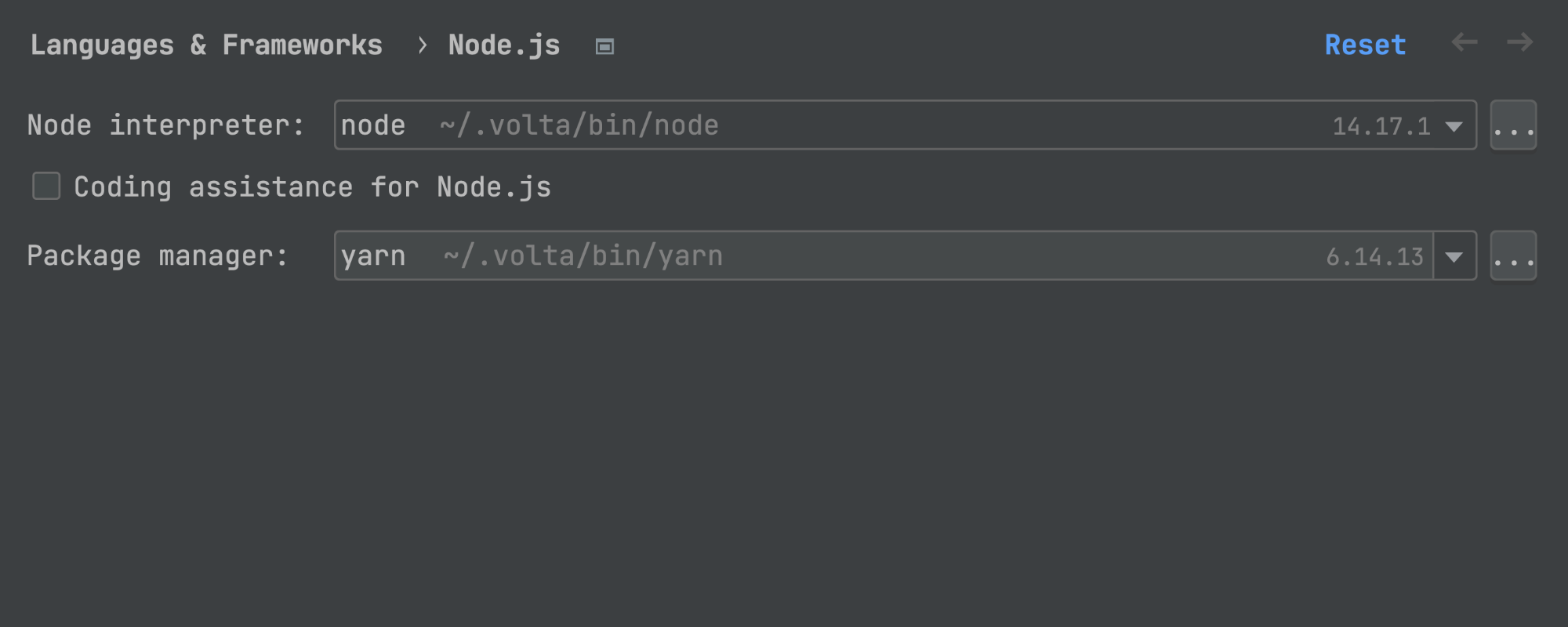GoLand 自动识别使用 Volta 安装的 Yarn 和 npm。