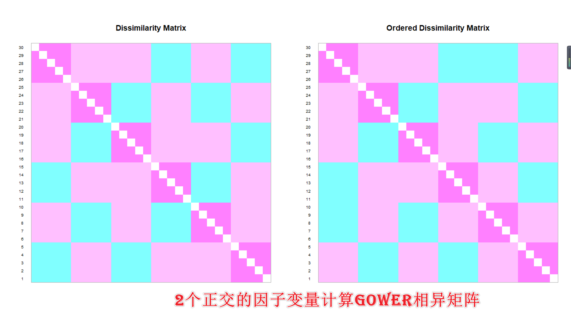 仅使用2个正交的因子变量计算gower相异矩阵