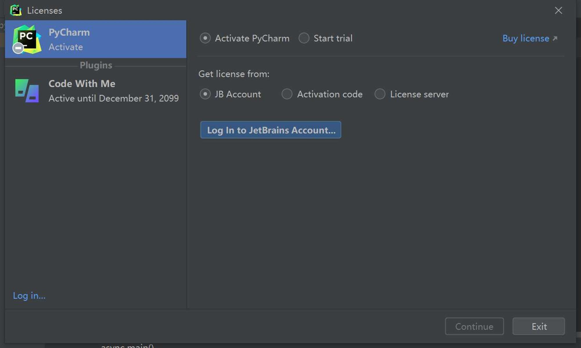 Pycharm 2022.3 版本提示需要先登录 JetBrains 账户