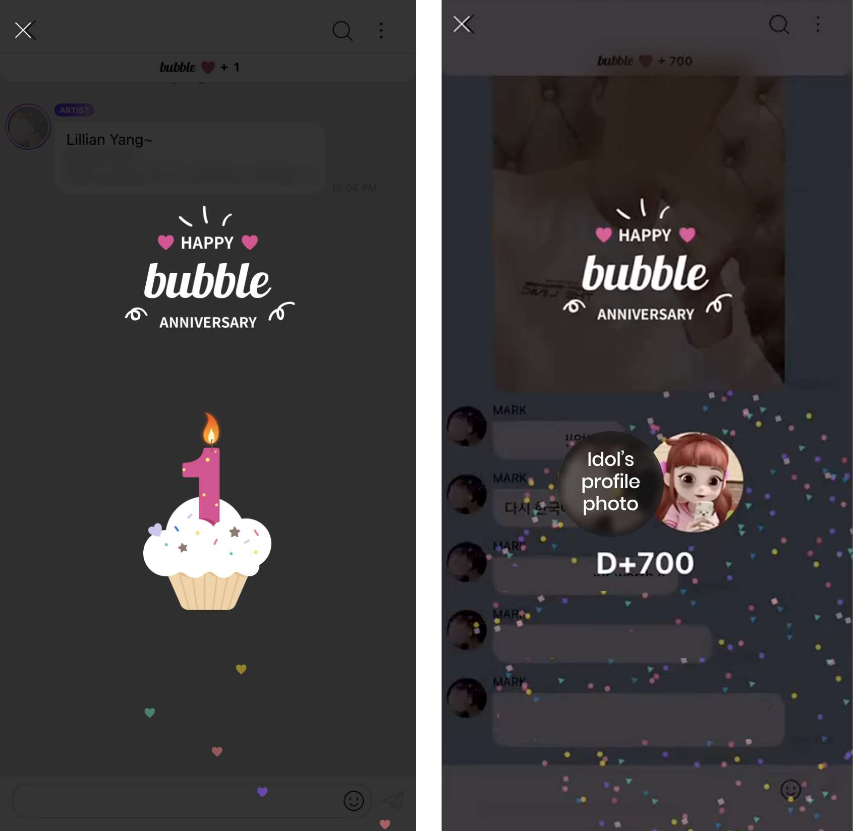 泡沫应用在其 "周年纪念 "信息中使用了全屏模式叠加，以庆祝粉丝连续订阅的特殊日子。
