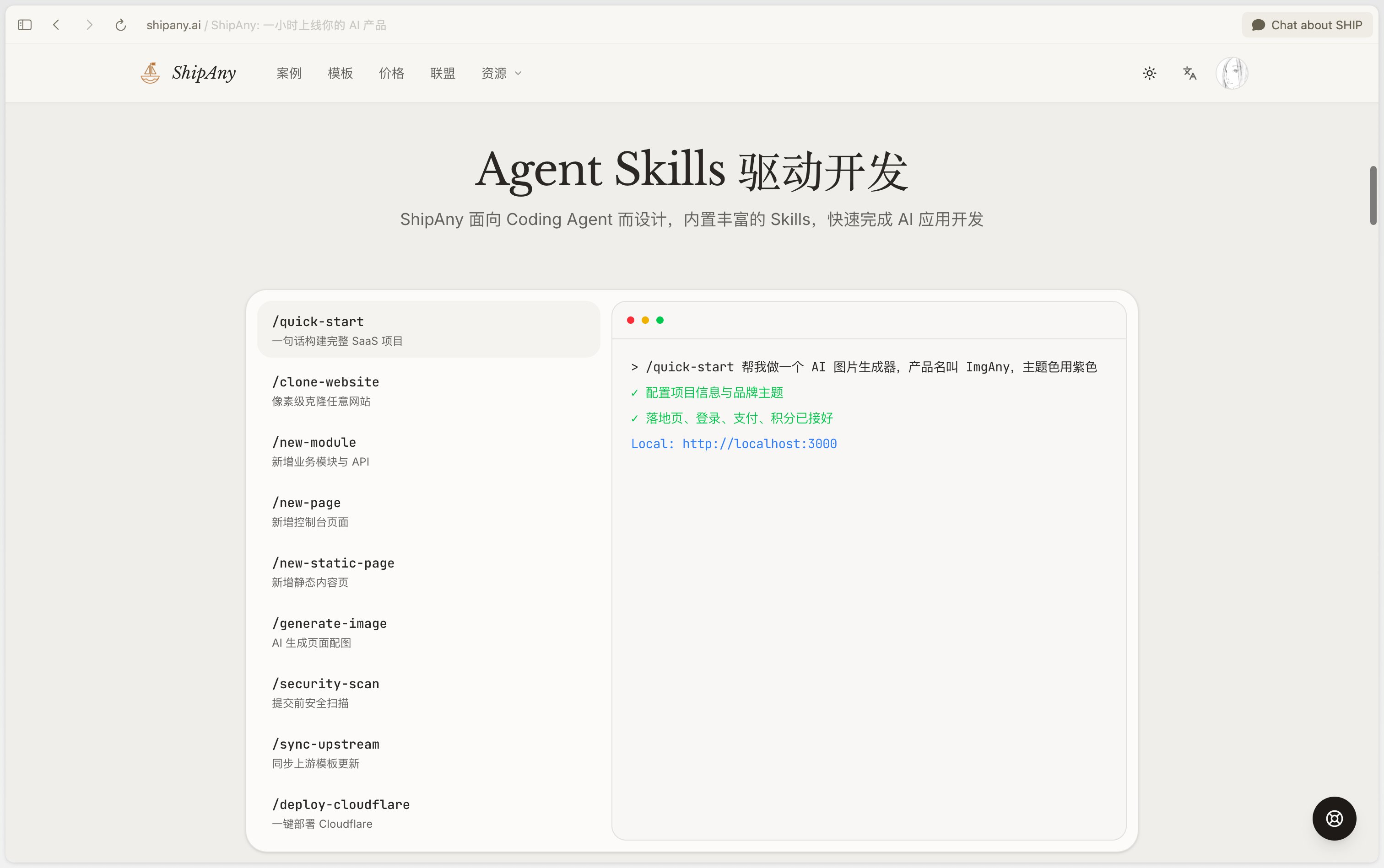ShipAny 内置 Skills