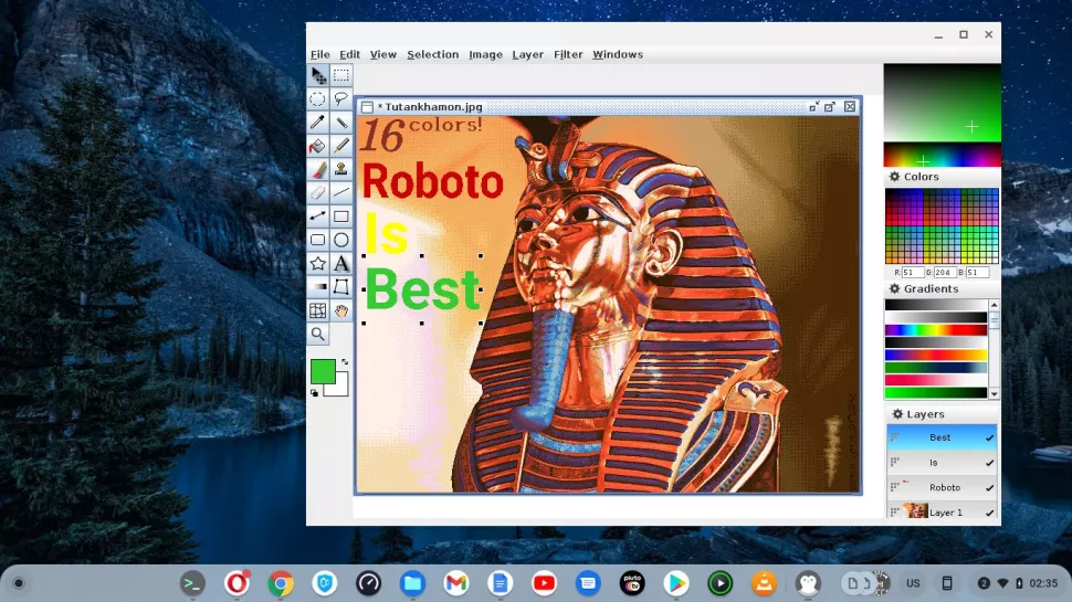 在 Chrome 操作系统上运行的 Jerry Huxtable 的 Java 图像编辑器 (JIE) 免费软件