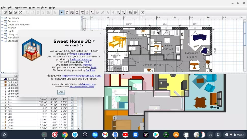SweetHome 3D，在 Chrome OS 中运行的桌面 Java 平面布置应用程序