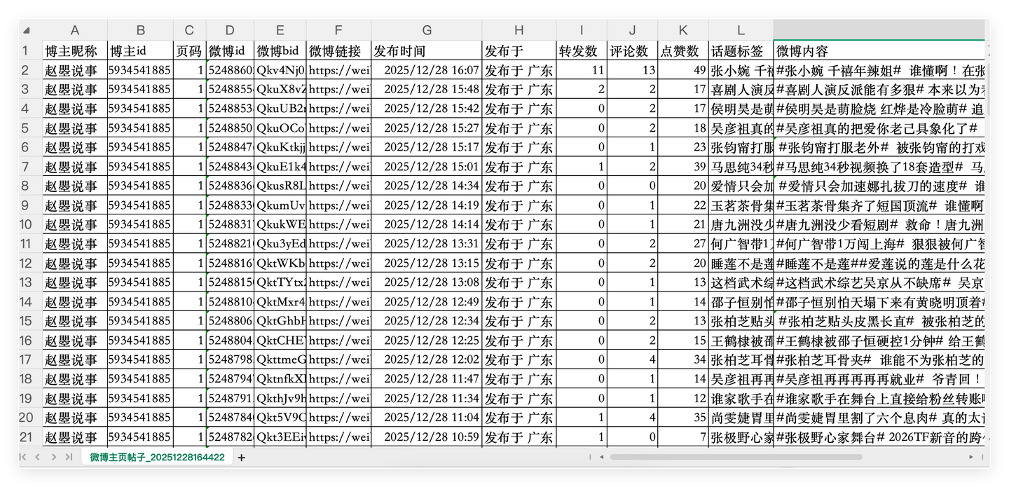 结果2:根据主页采集帖子
