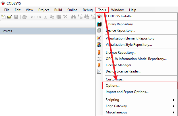 单击菜单栏的“Tools”→“Options”
